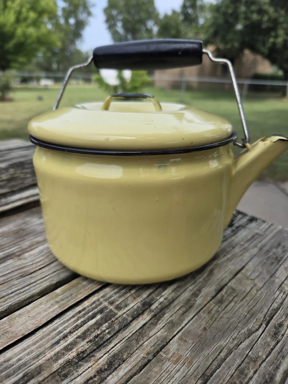 Vintage yellow enamel teapot With Lid Enamelware Bail Handle | eBay
