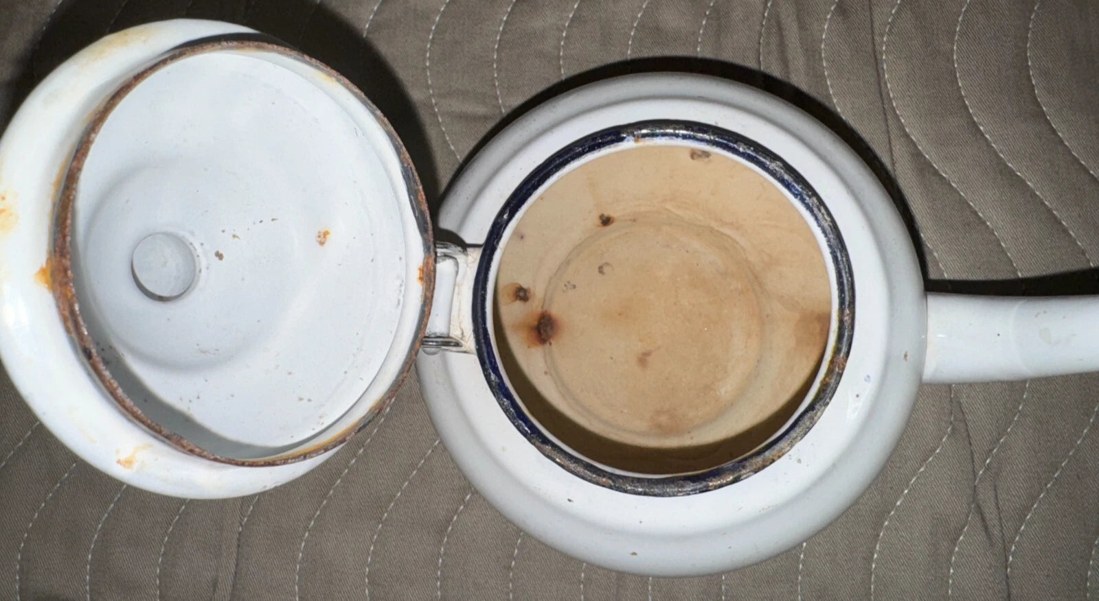 Vintage White Enamel Enamelware Teapot Hinged Lid | eBay