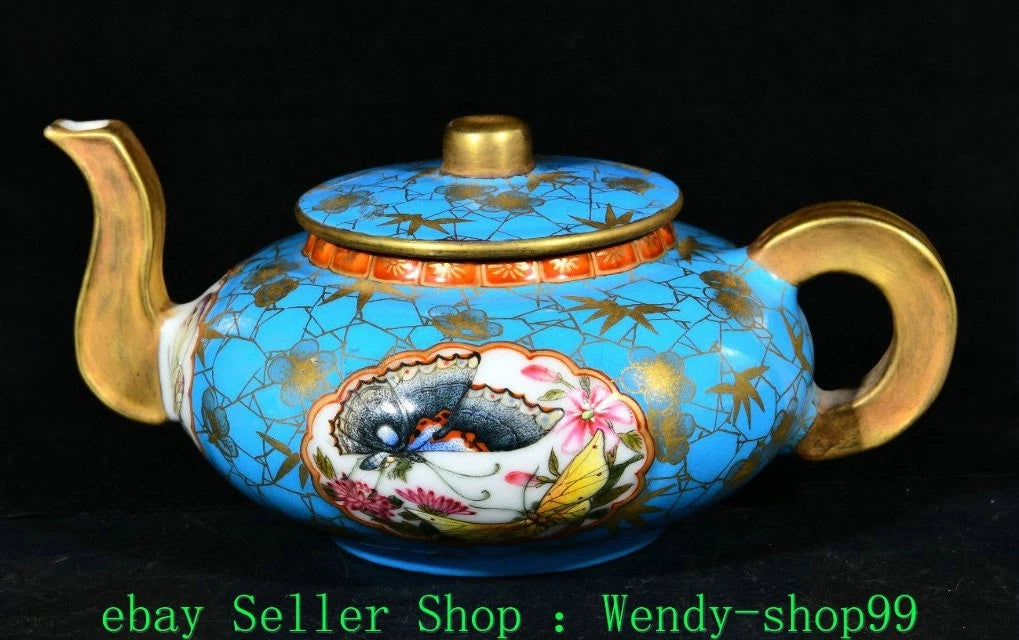 6.2" Qianlong Marked Colour Enamel Porcelain Gilt Butterfly Teapot Teakettle | eBay