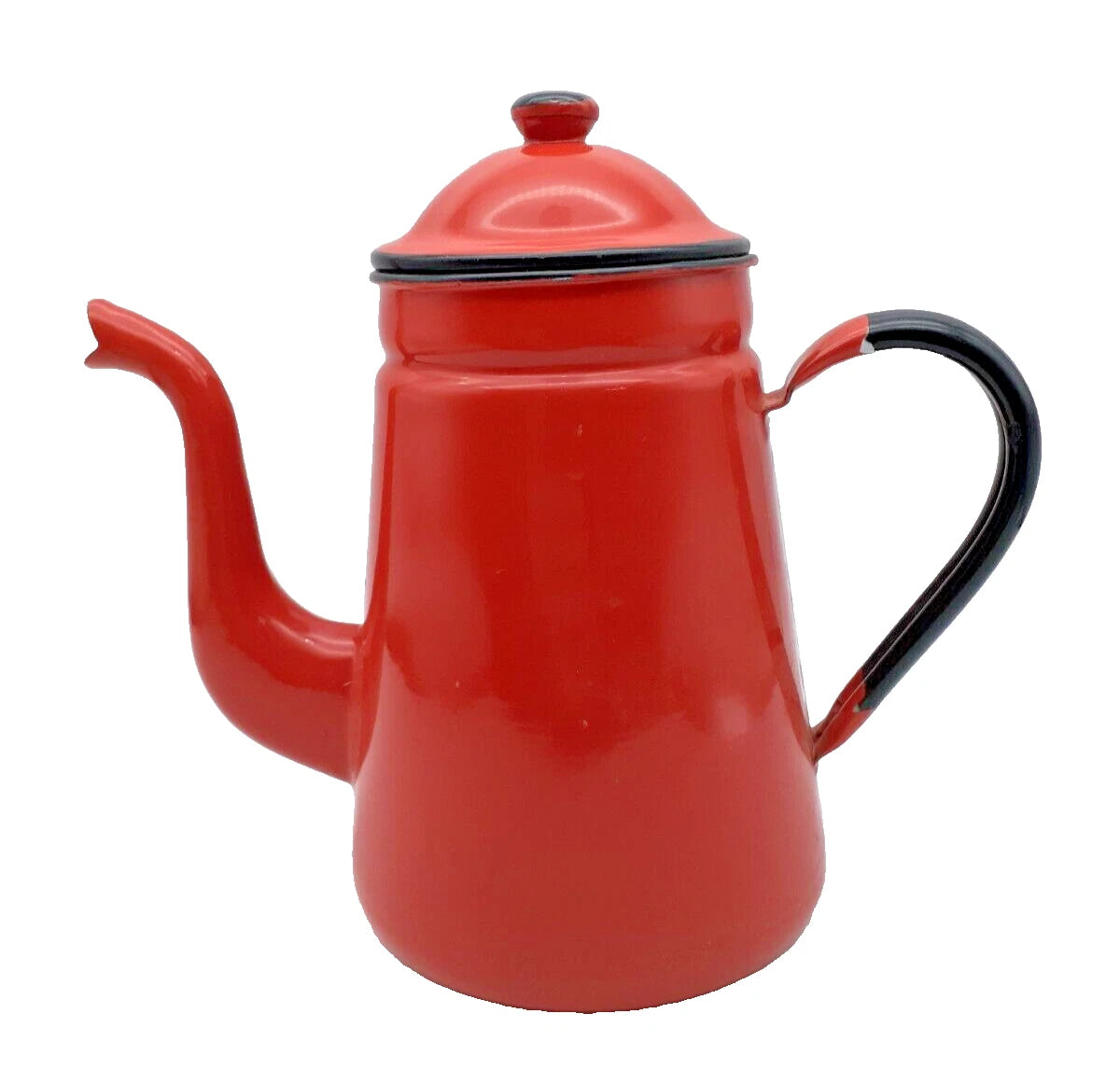 Red Enamel Teapot 9" Metal Enamelware Farmhouse Country Vintage Japan | eBay