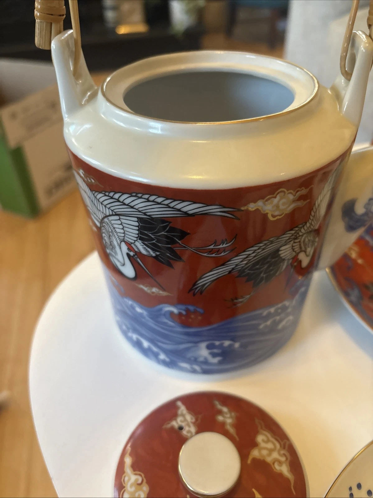 L Magnin Japan High Bridge Cranes Waves Teapot 2 Cups 4 Plates Enamel porcelain | eBay
