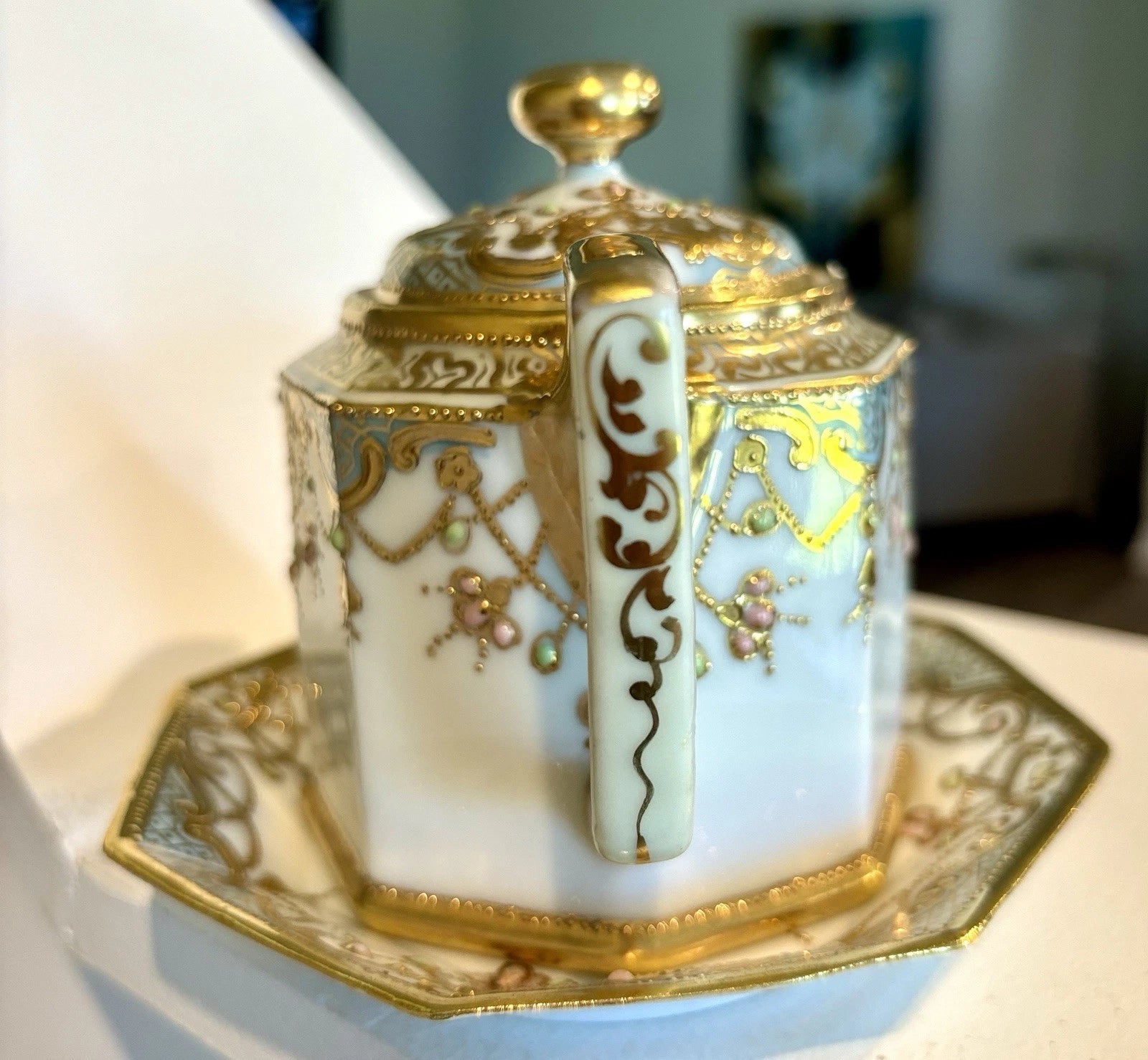 Esquisite NIPPON MORIAGE TEAPOT & UNDERPLATE GOLD ENAMEL - BEADING | eBay