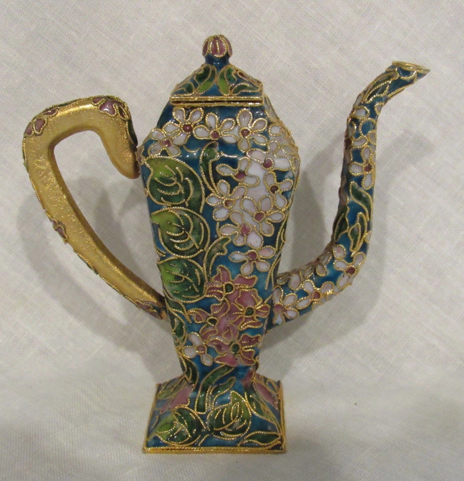 Vintage Miniature 4" Cloisonne Enamel over Porcelain Teapot - Blue/Gold - Preown | eBay