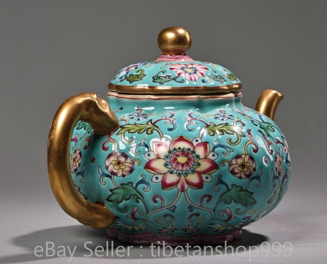6" Old Chinese Yongzheng Marked Enamel Porcelain Gilt Entwined Flower Teapot | eBay