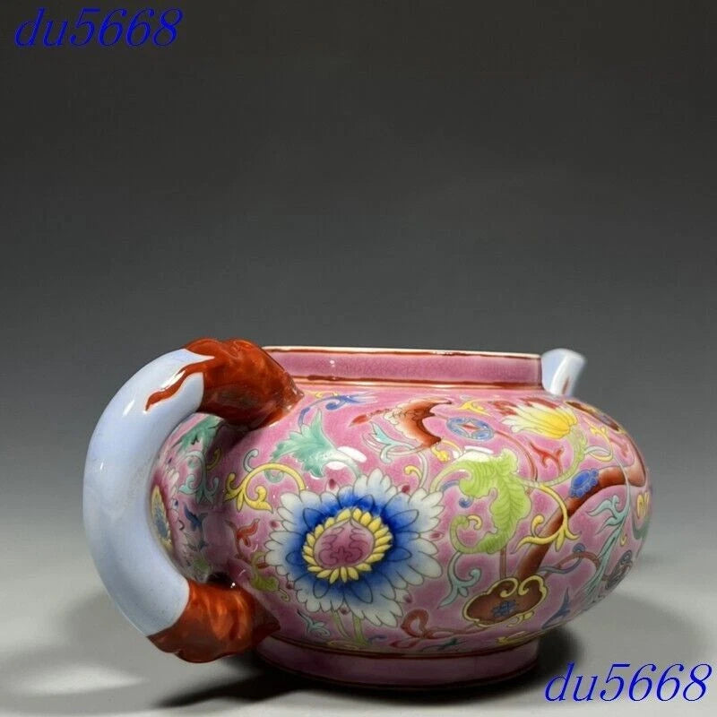 7.2"Qing Dynasty enamel porcelain fushou flowers grain Tea makers Tea Pot statue | eBay