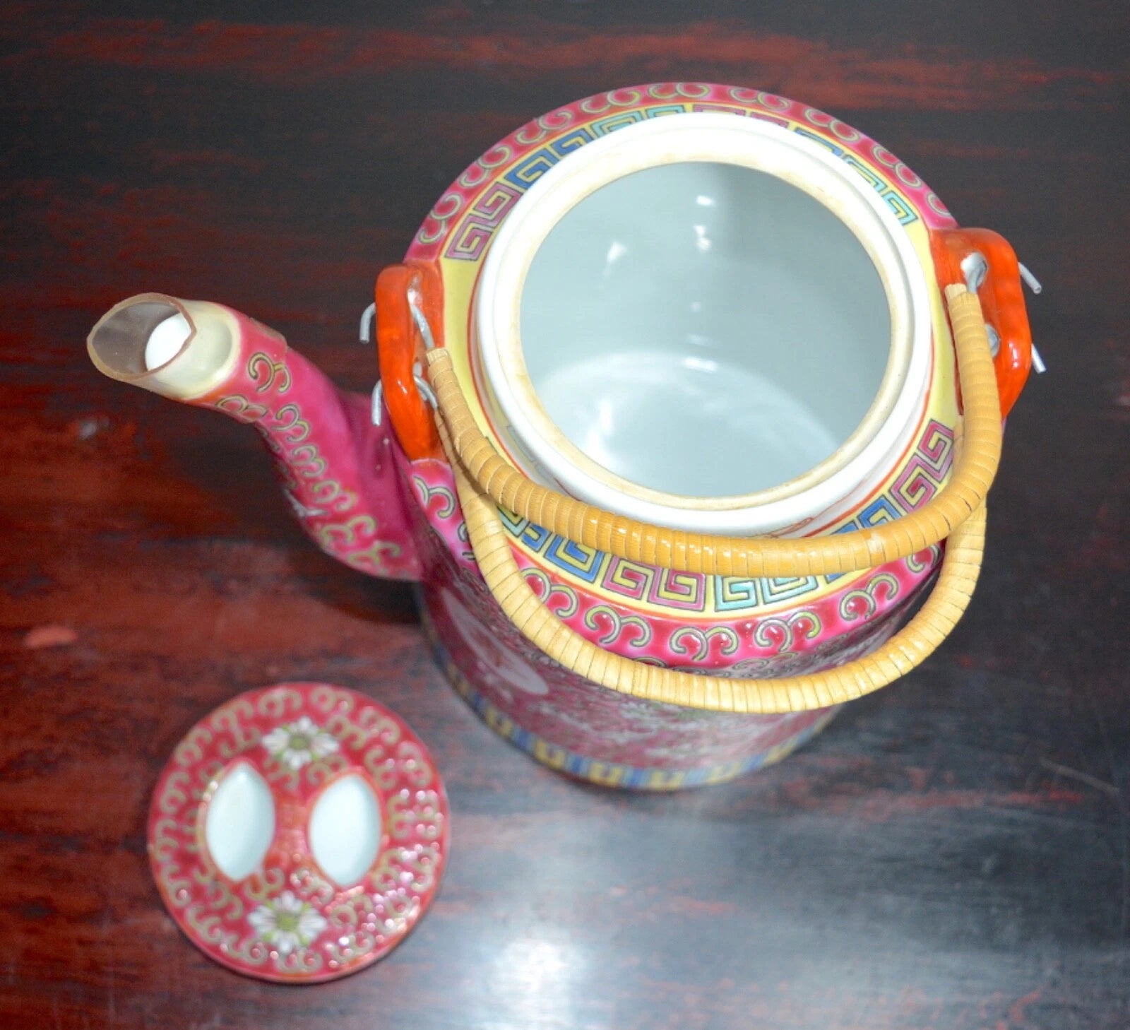 Chinese Famille Rose Enameled Porcelain Tea Pot Early 20thC Extra Lid & Basket | eBay