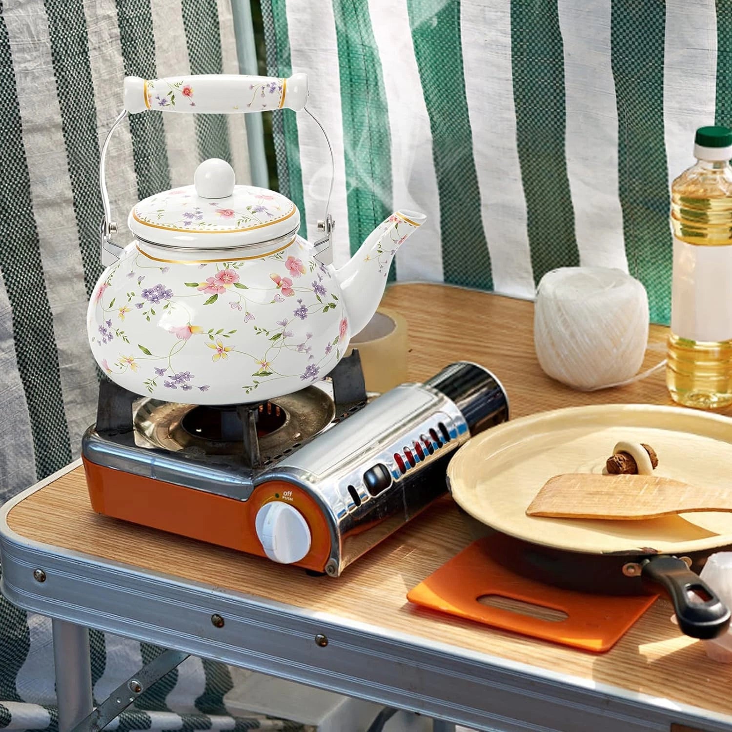 Vintage Enamel Tea Kettle 2.6 Quart Floral Enamel on Steel Water Kettle Teapot | eBay