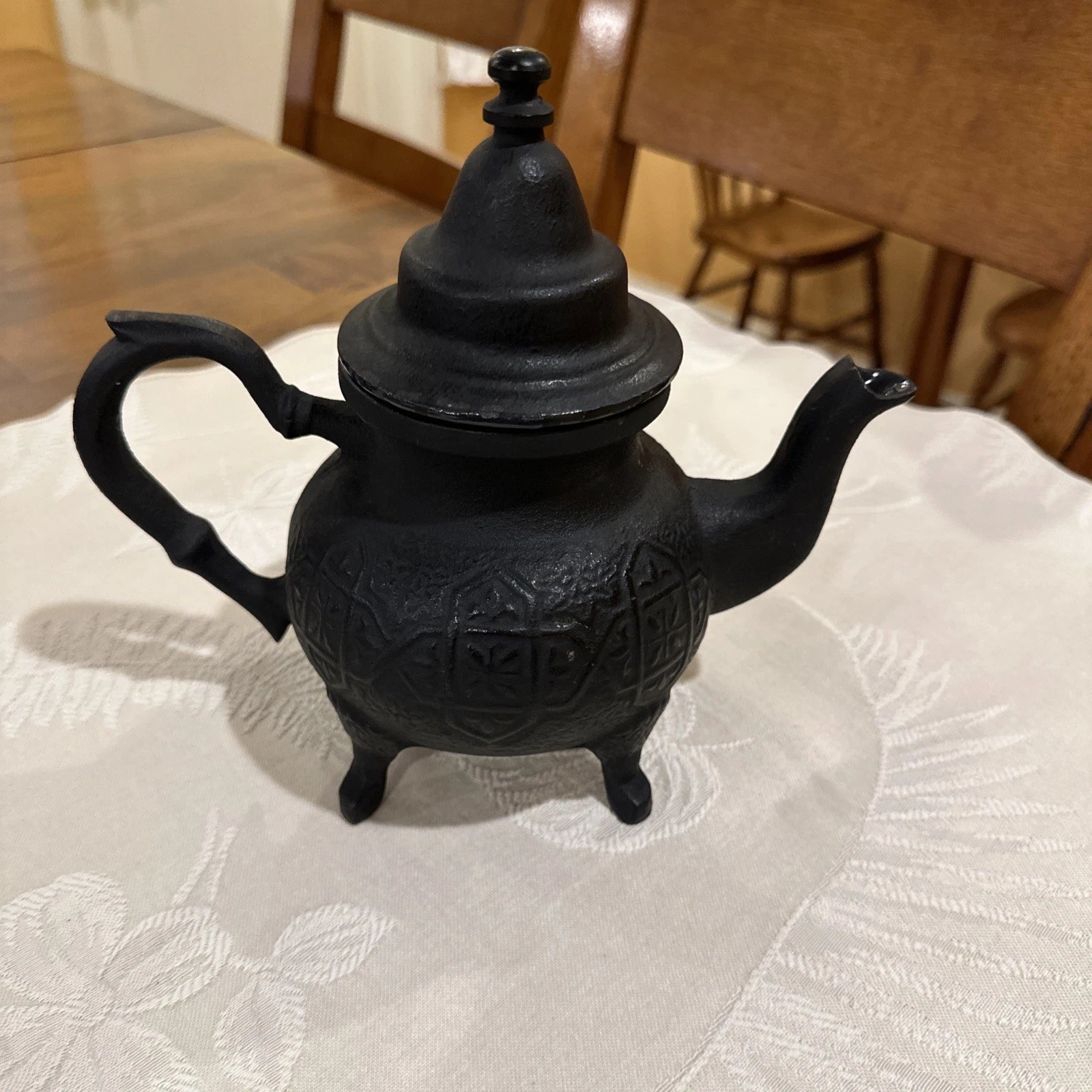 Moroccan Style Cast Iron Tea Pot Footed Enamel Lined with Lid and Handle 8” | eBay