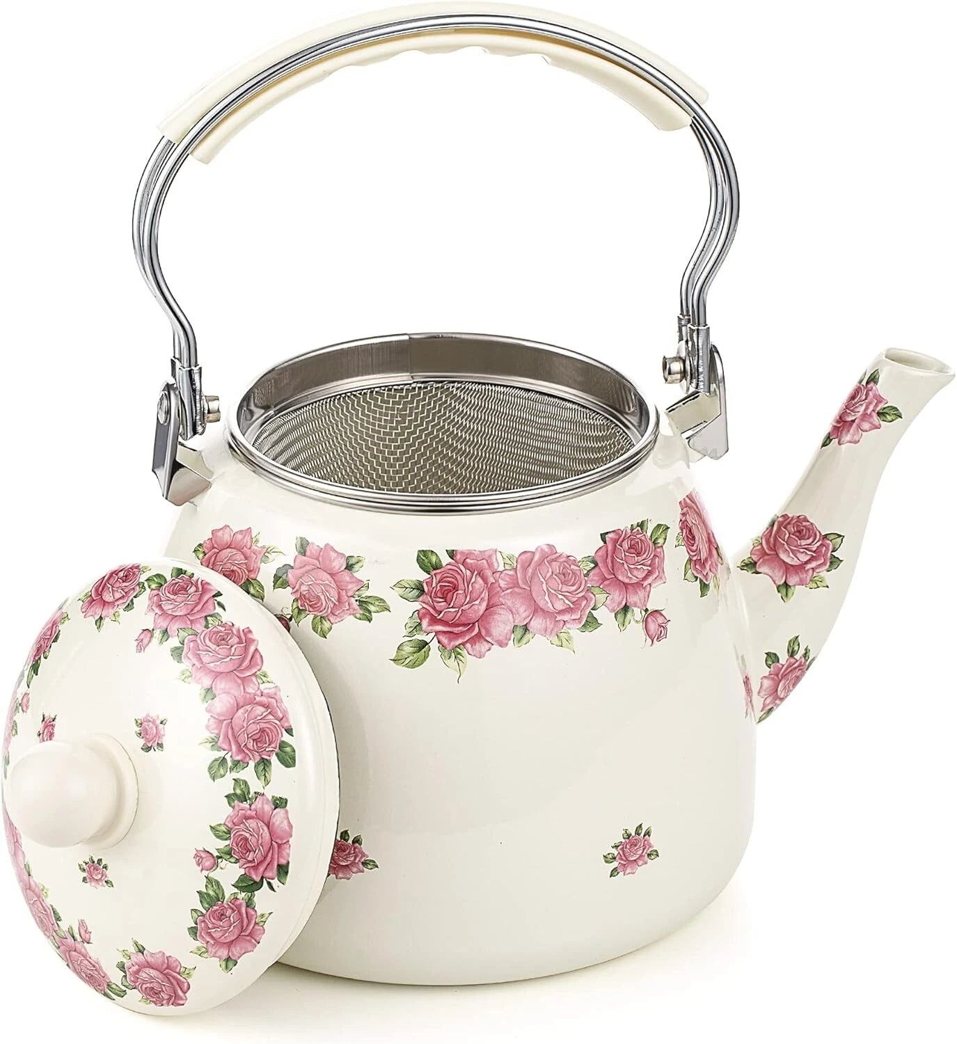 Elegant Porcelain Tea Kettle - 3.3L Enamel Teapot with Whistling Feature | eBay