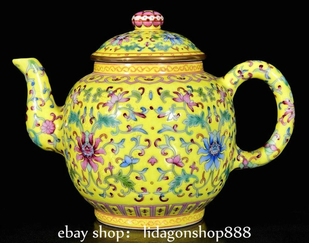 6.8" Qing Yongzheng Marked Enamel Porcelain Flower Leaf Pattern Wine Tea Pot | eBay