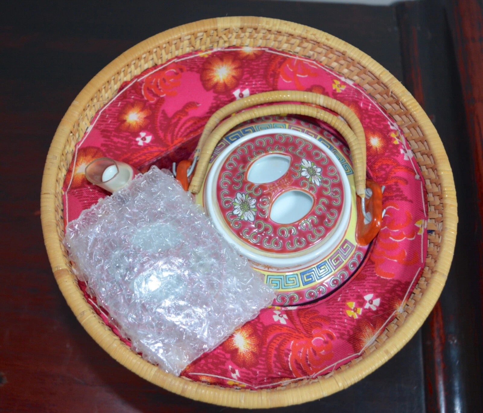 Chinese Famille Rose Enameled Porcelain Tea Pot Early 20thC Extra Lid & Basket | eBay
