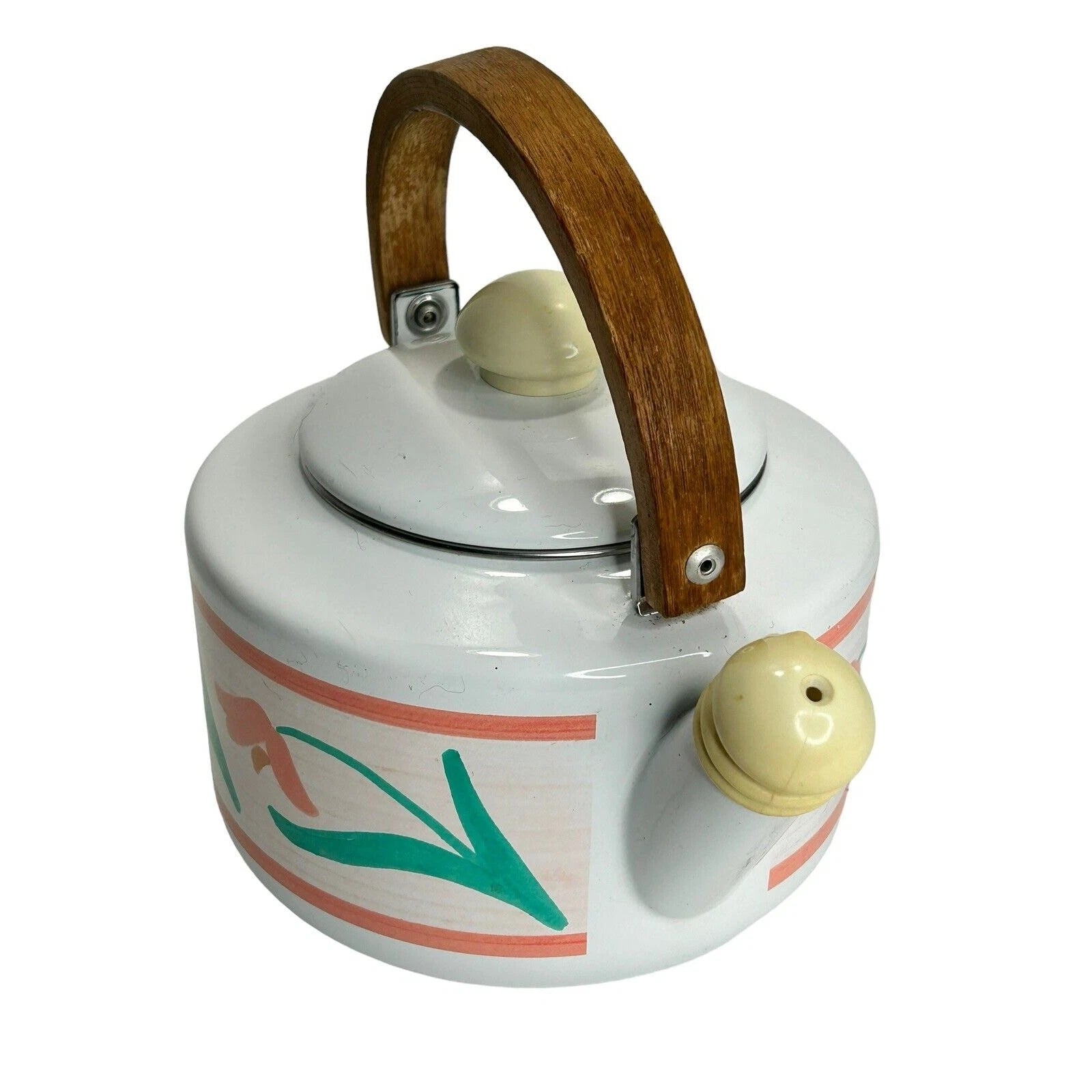 Vintage 80's or 90’s White Enamel Tea Pot Peach Flowers Kamenstein Has Wear READ | eBay