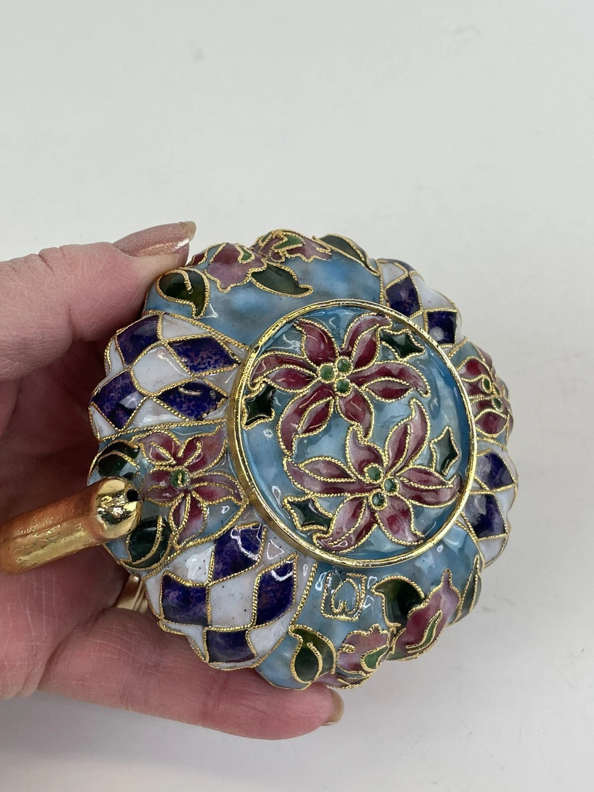 Mini Cloisonné Enameled Floral Glaze Purple Teapot 5"L - 3.5" H | eBay