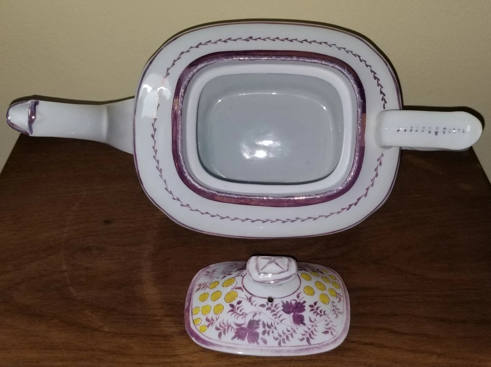 C.1810-1820 Georgian Porcelain Teapot Pink Luster Yellow Enamel Exc. Condition | eBay