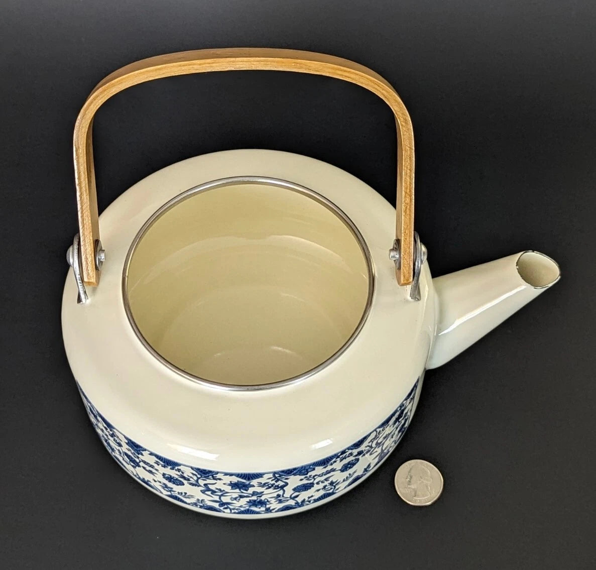 Charming White Enamel Ware Blue Flowers 9” w Spout Teapot Beautiful Excellent | eBay