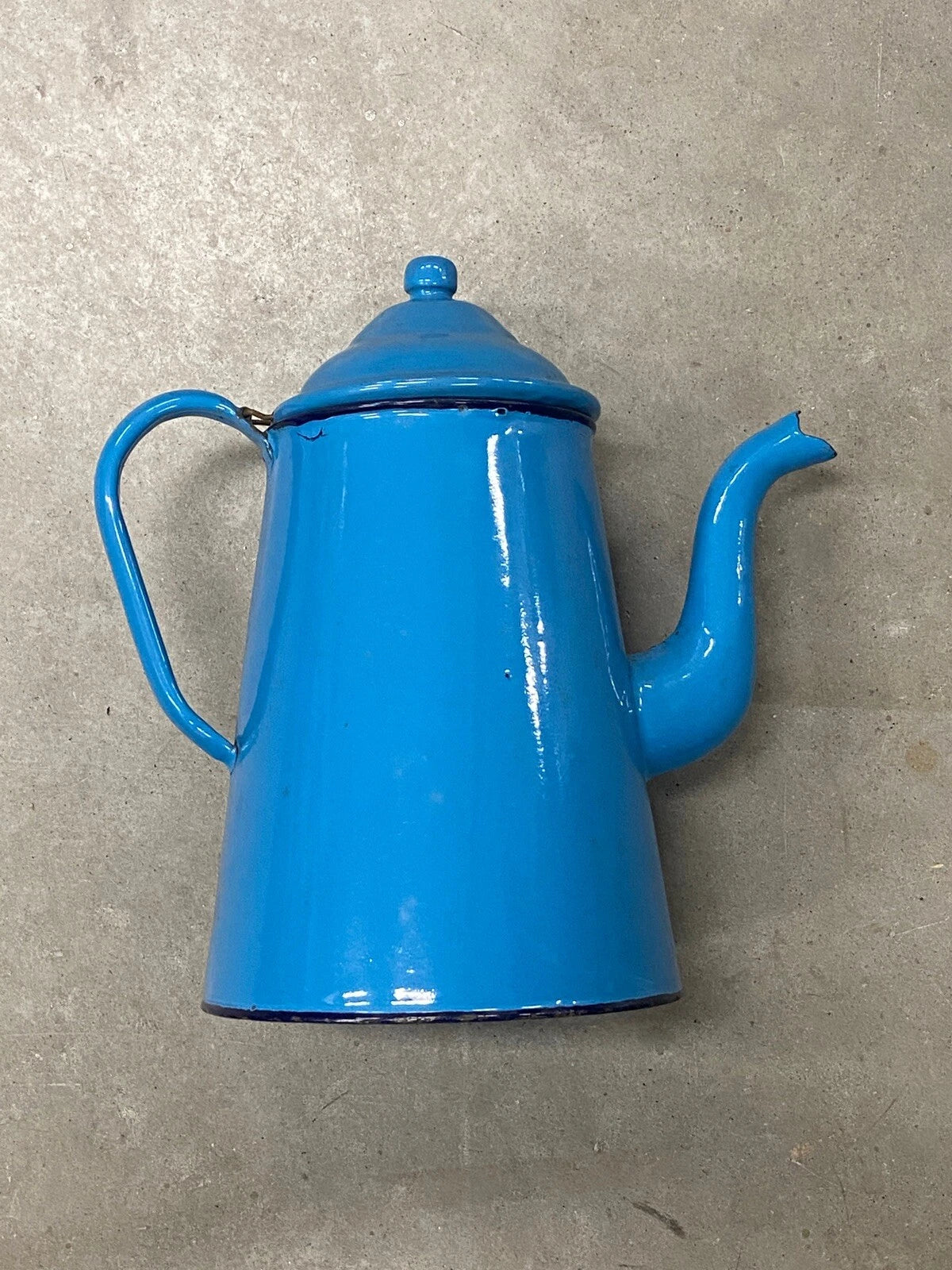 Vintage Enamel 11”French Style Coffee/Tea Pot Blue with Black Trim | eBay