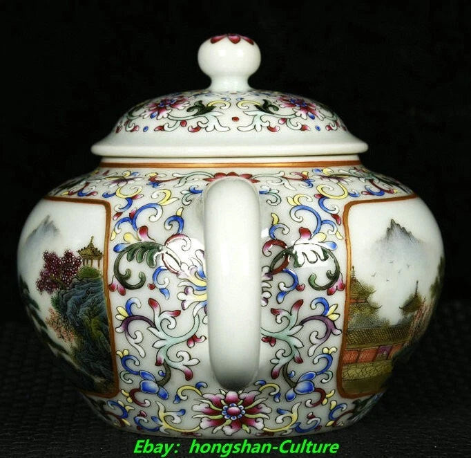6.3" Qianlong Enamel Colour Porcelain Gold Flower landscape Wine Tea Pot Flagon | eBay