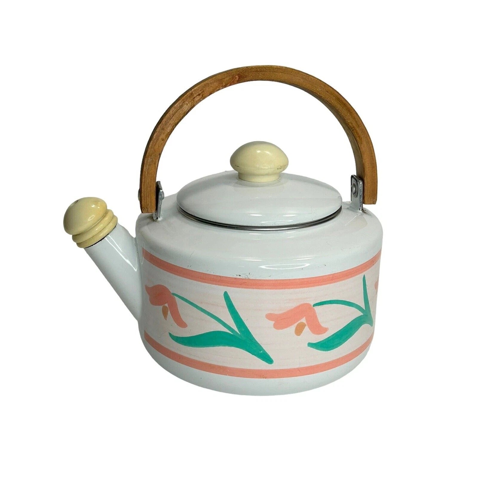 Vintage 80's or 90’s White Enamel Tea Pot Peach Flowers Kamenstein Has Wear READ | eBay