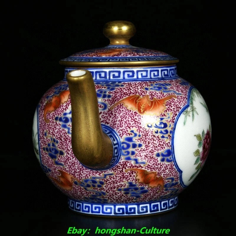 6.8" Qianlong Enamel Colour Porcelain Gold Flower Bird Wine Tea Pot Flagon | eBay