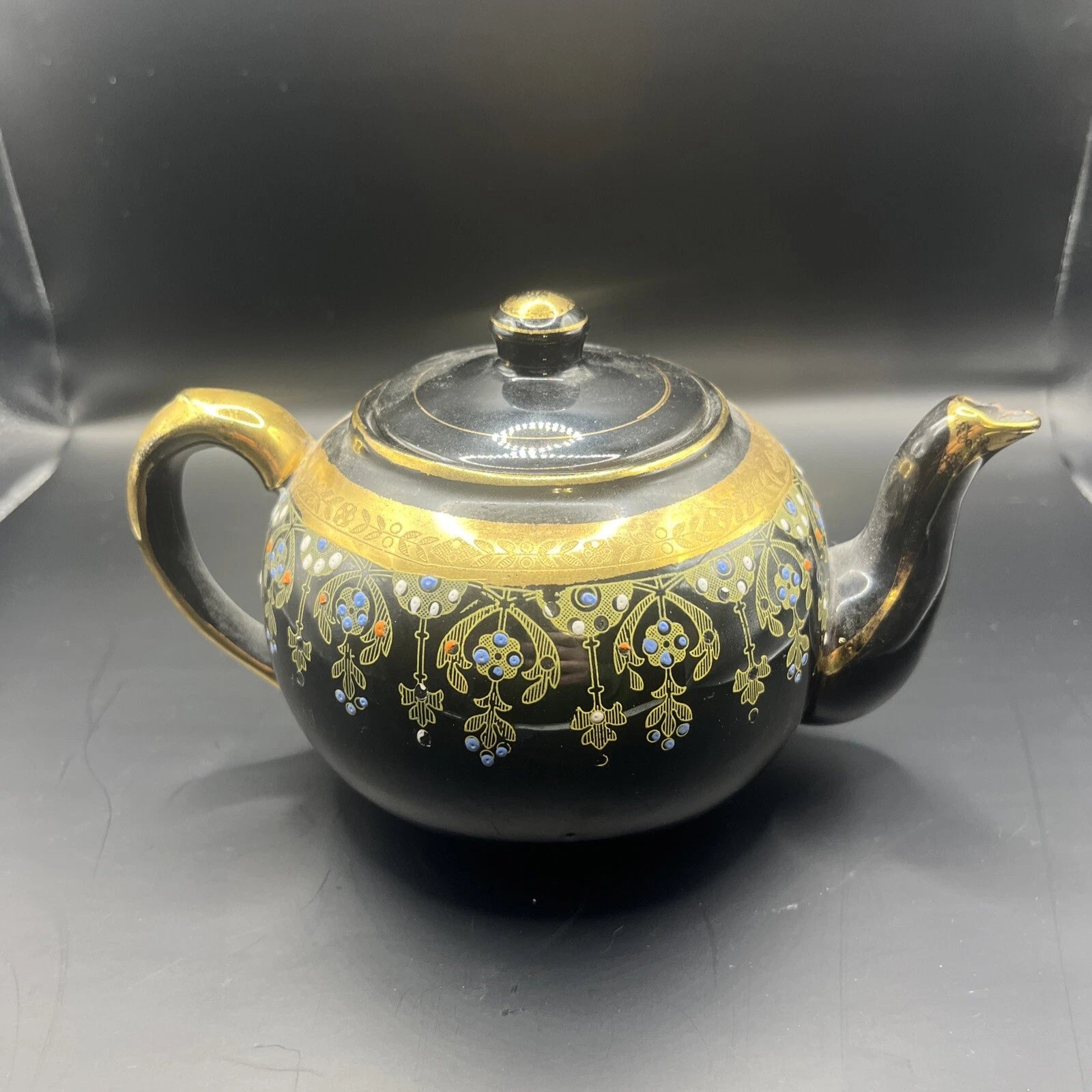 Look alike Gibson and Sons Teapot w/ Lid Black Gold Enamel Vintage 4 tall Japan | eBay