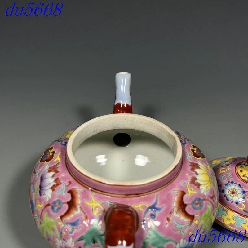 7.2"Qing Dynasty enamel porcelain fushou flowers grain Tea makers Tea Pot statue | eBay