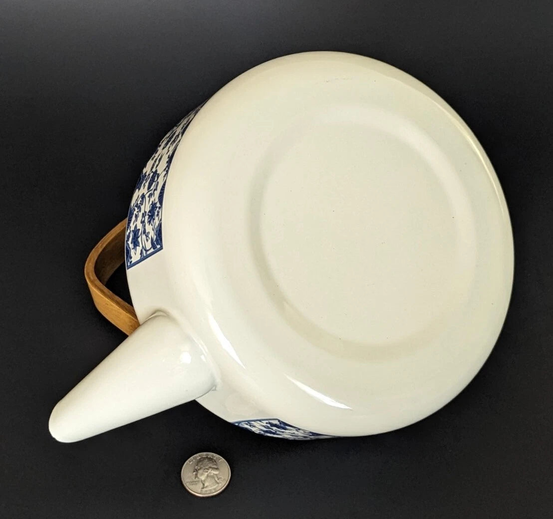 Charming White Enamel Ware Blue Flowers 9” w Spout Teapot Beautiful Excellent | eBay
