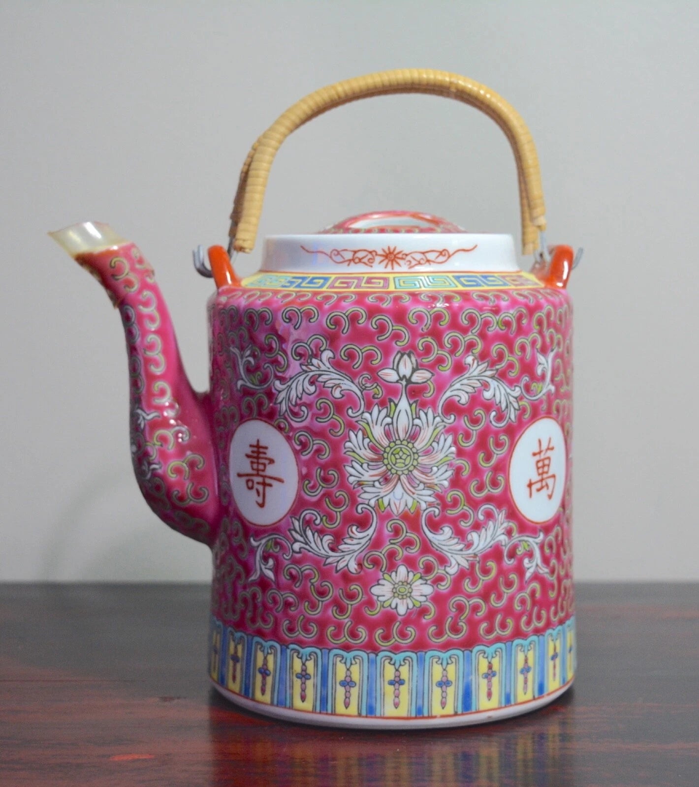 Chinese Famille Rose Enameled Porcelain Tea Pot Early 20thC Extra Lid & Basket | eBay
