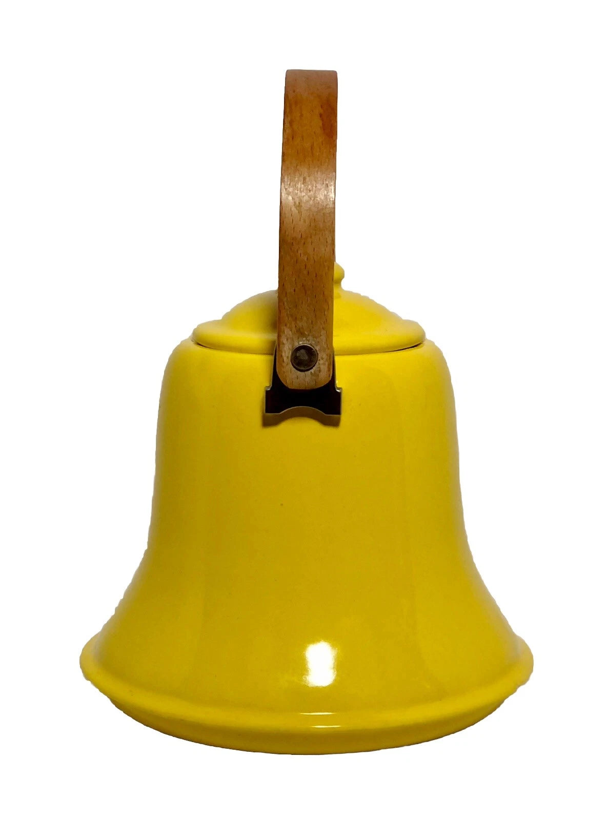 Vintage MCM Vibrant Yellow Enamel Tea Pot Teak Bent Wood Handle | eBay