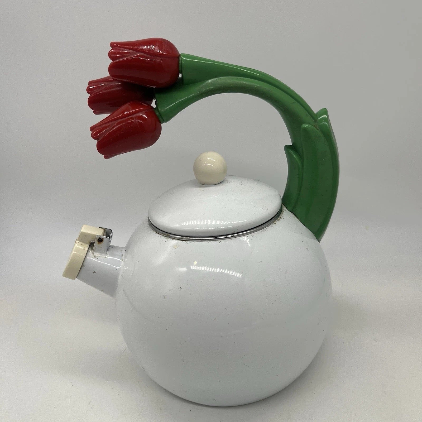 Ancona Kettle 3 Red Tulips Enamel Vintage Teapot - Missing Hummingbird | eBay