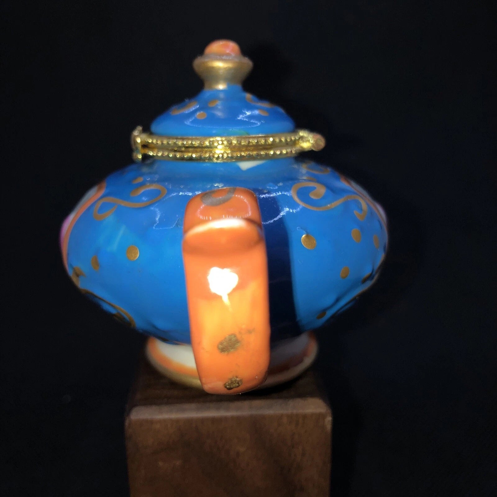 Porcelain Enameled Teapot Trinket Box Hinged Lid Gold Trim Unused Hand Painted | eBay