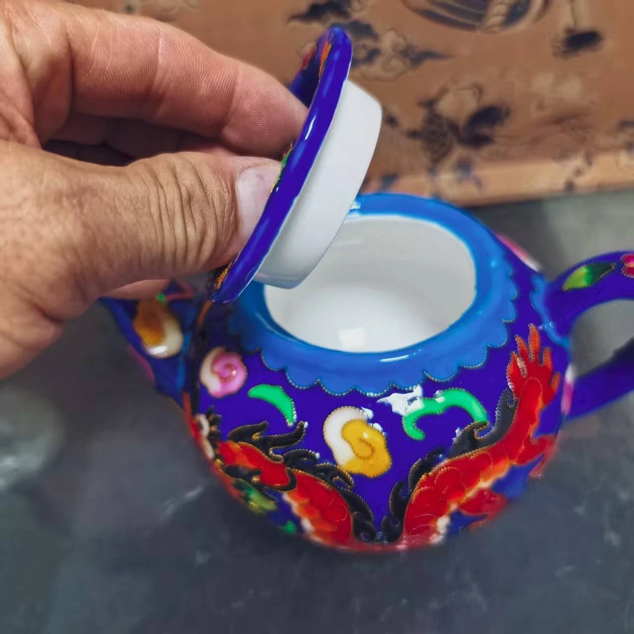 Chinese Old Porcelain blue enamel cloisonn é Dragon and Phoenix Pattern Teapot | eBay