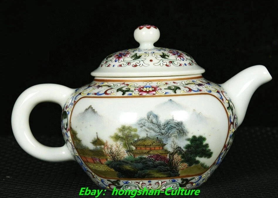 6.3" Qianlong Enamel Colour Porcelain Gold Flower landscape Wine Tea Pot Flagon | eBay