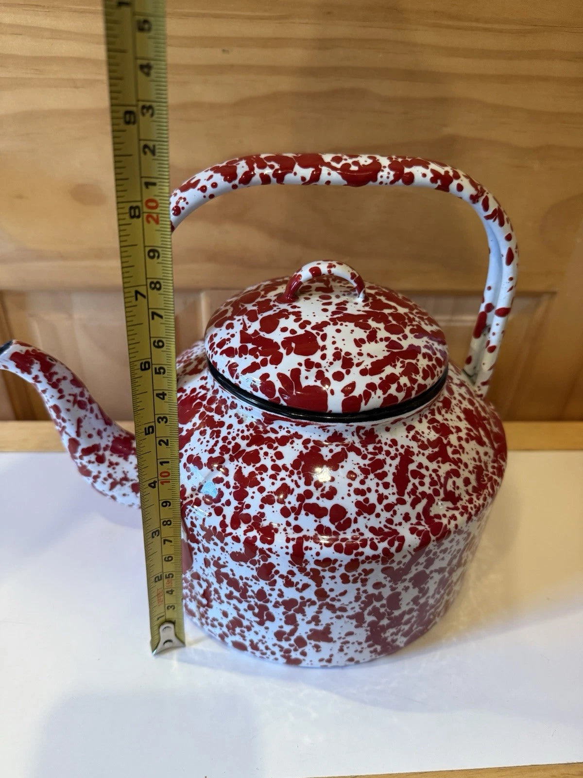 New Fine Enamelware Red & White Teapot CGS International Inc. 8”tall 7”wide L@@K | eBay