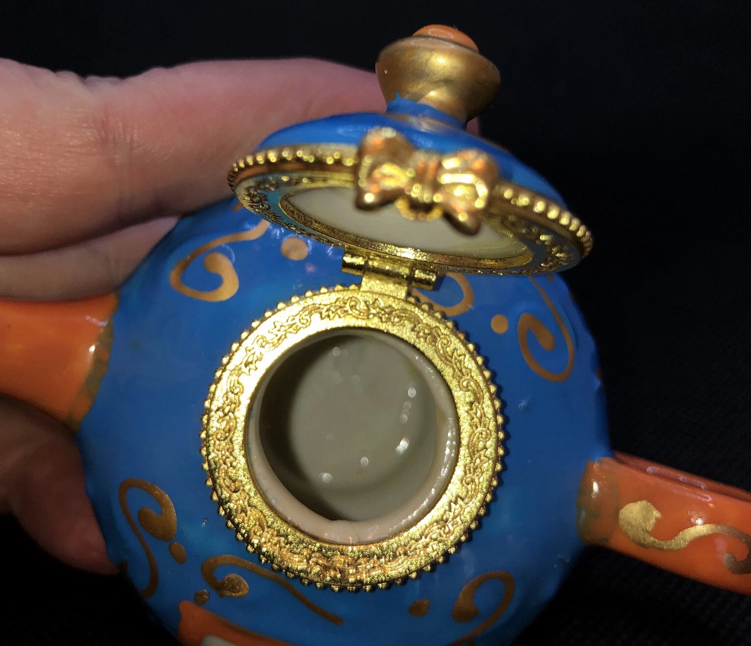 Porcelain Enameled Teapot Trinket Box Hinged Lid Gold Trim Unused Hand Painted | eBay