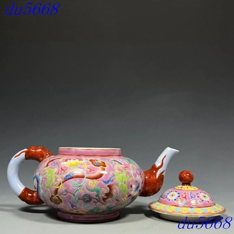 7.2"Qing Dynasty enamel porcelain fushou flowers grain Tea makers Tea Pot statue | eBay