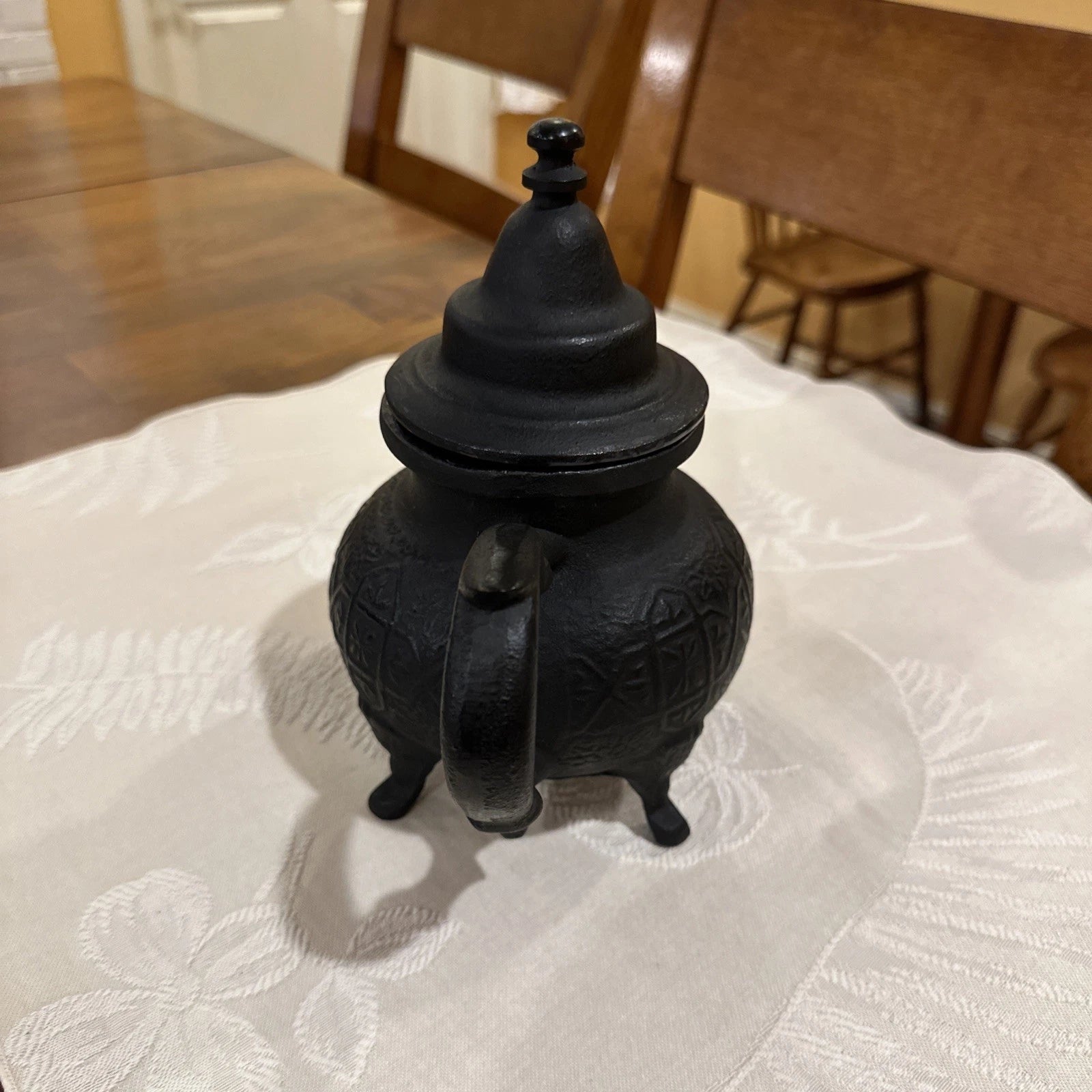 Moroccan Style Cast Iron Tea Pot Footed Enamel Lined with Lid and Handle 8” | eBay