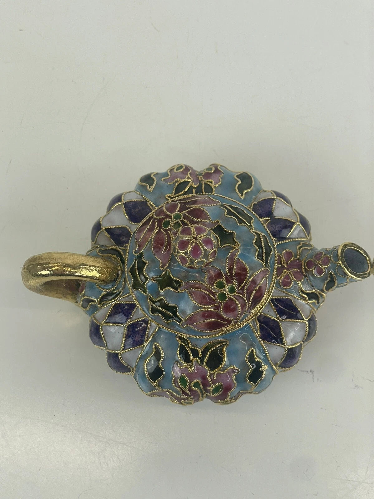 Mini Cloisonné Enameled Floral Glaze Purple Teapot 5"L - 3.5" H | eBay