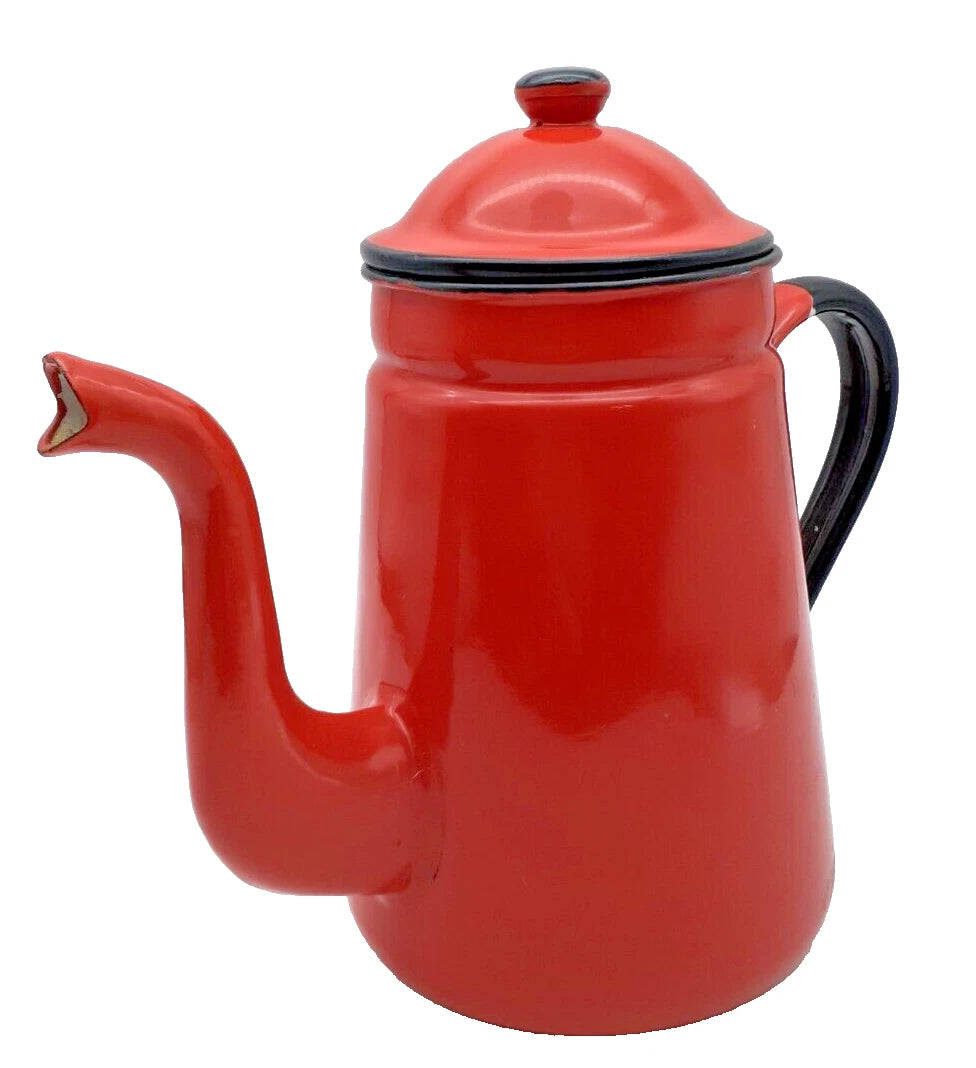 Red Enamel Teapot 9" Metal Enamelware Farmhouse Country Vintage Japan | eBay