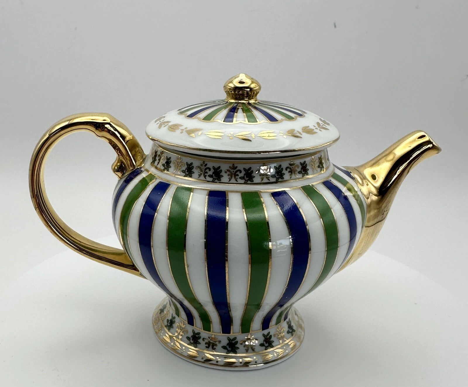 Mini Enameled Porcelain Teapot 3 inch Green/Blue Stripes Gilt Stamped Qingfa | eBay