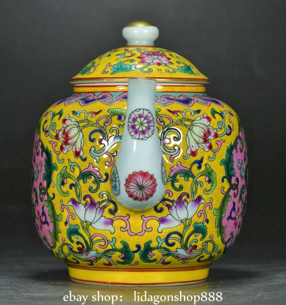 7.2" Yongzheng Marked Enamel Porcelain Flower Leaf Words Pattern Wine Tea Pot | eBay