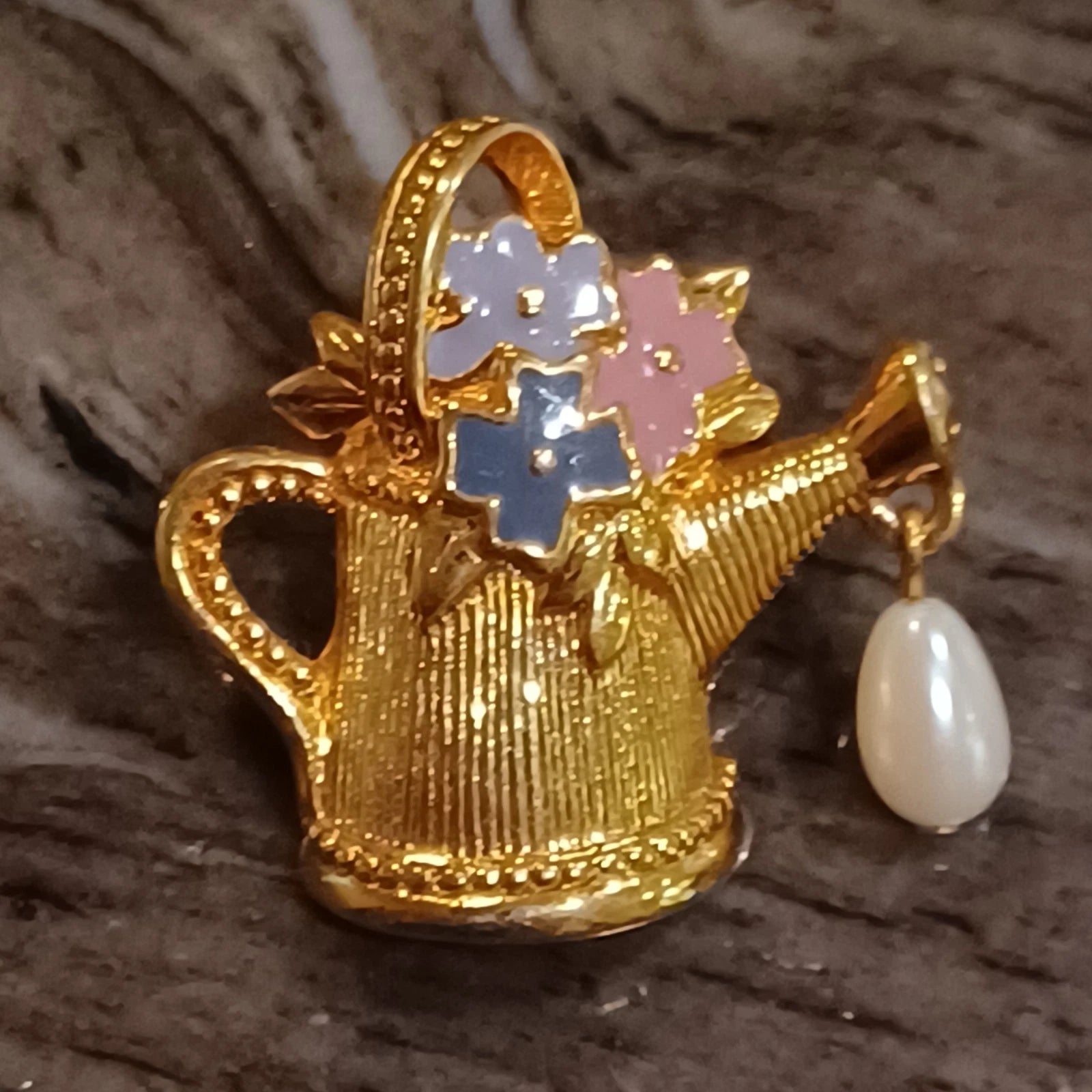 2-Vtg Avon teapot pins brooches marked porcelain faux pearl gold tone enamel | eBay