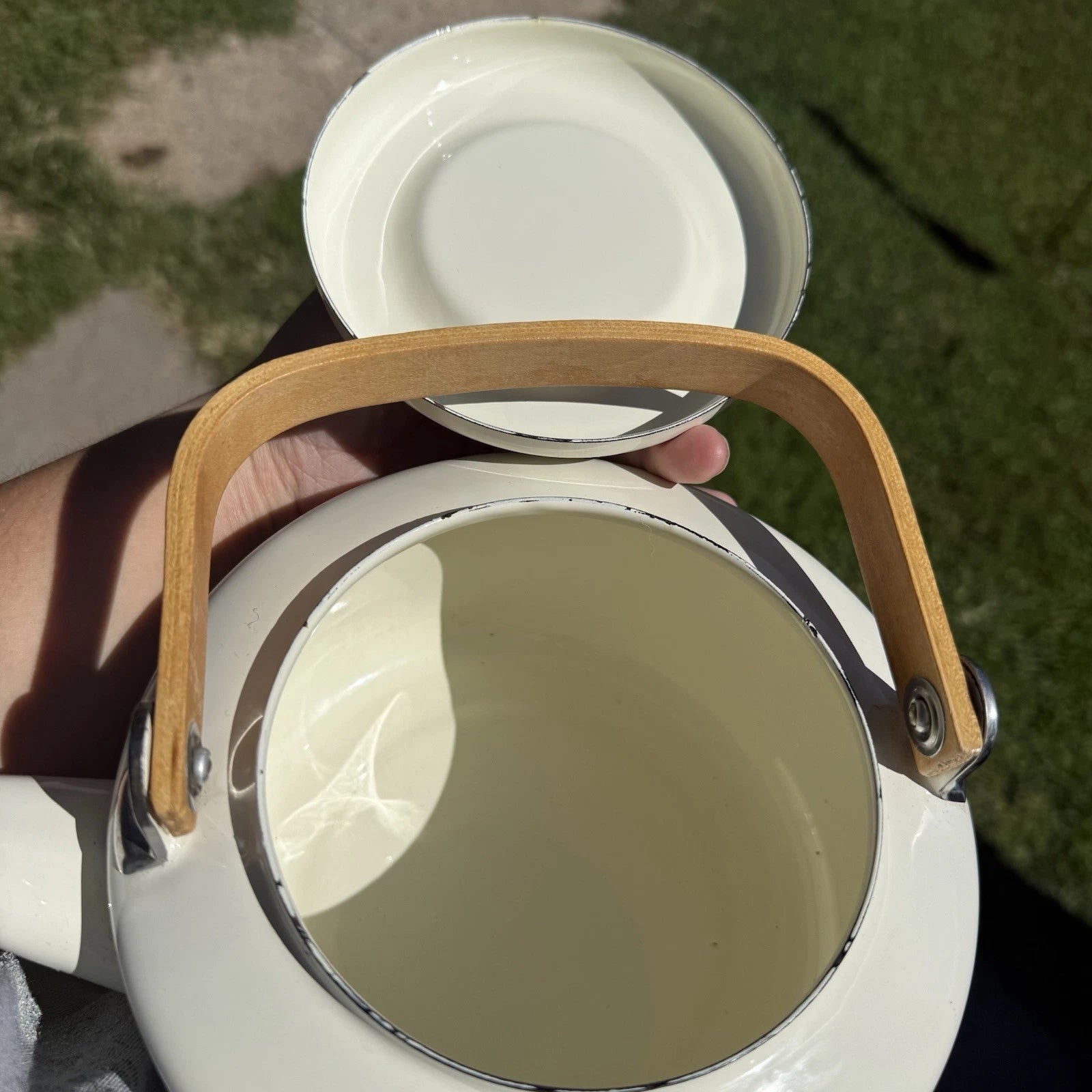 Vintage Floral Enamel Wood Handled Tea Pot Kettle Boho Cottagecore Farmhouse | eBay