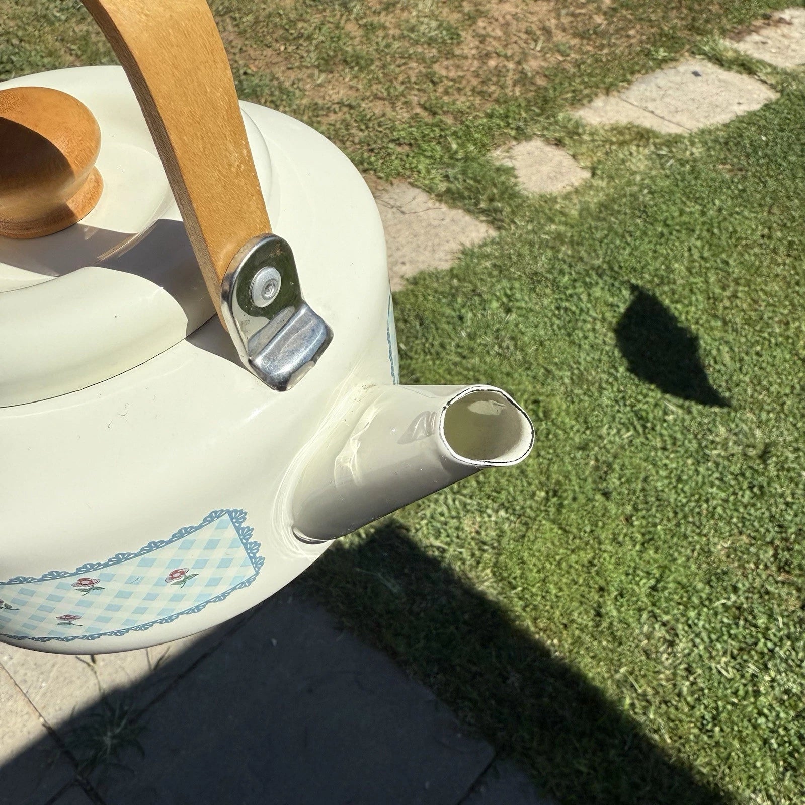 Vintage Floral Enamel Wood Handled Tea Pot Kettle Boho Cottagecore Farmhouse | eBay