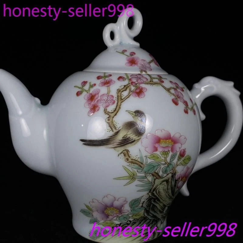 7"China qing Dynasty Enamel color porcelain flowers bird grain flagon Teapot pot | eBay