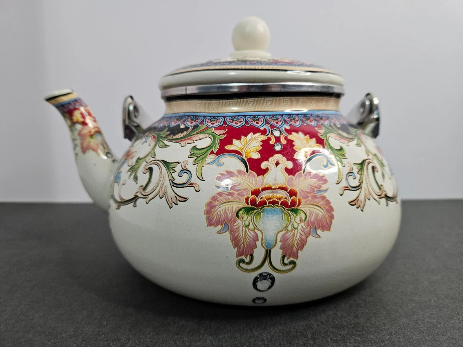 Gorgeous Enamel Teapot with Ceramic Handle - Very Nice | eBay