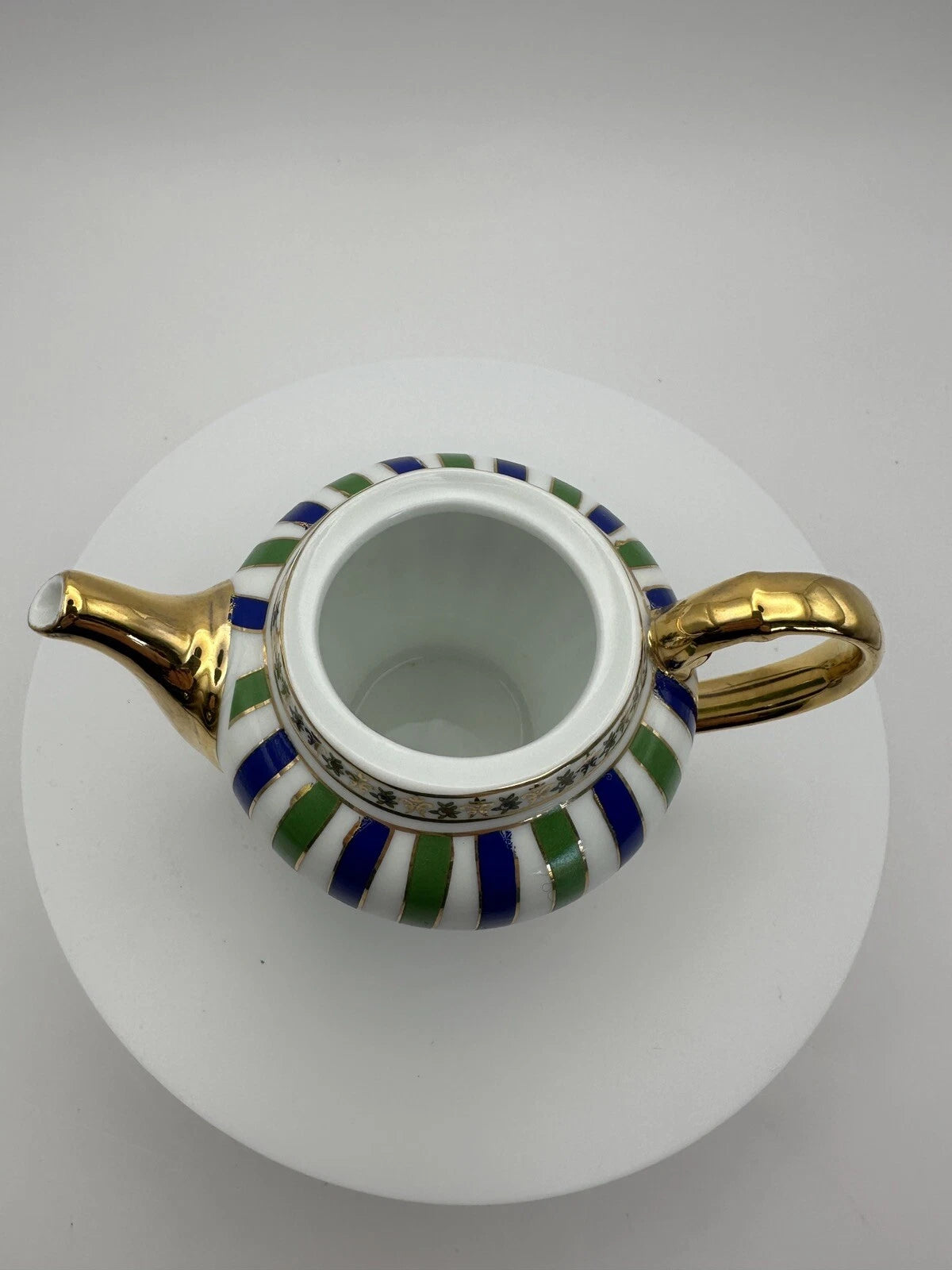 Mini Enameled Porcelain Teapot 3 inch Green/Blue Stripes Gilt Stamped Qingfa | eBay