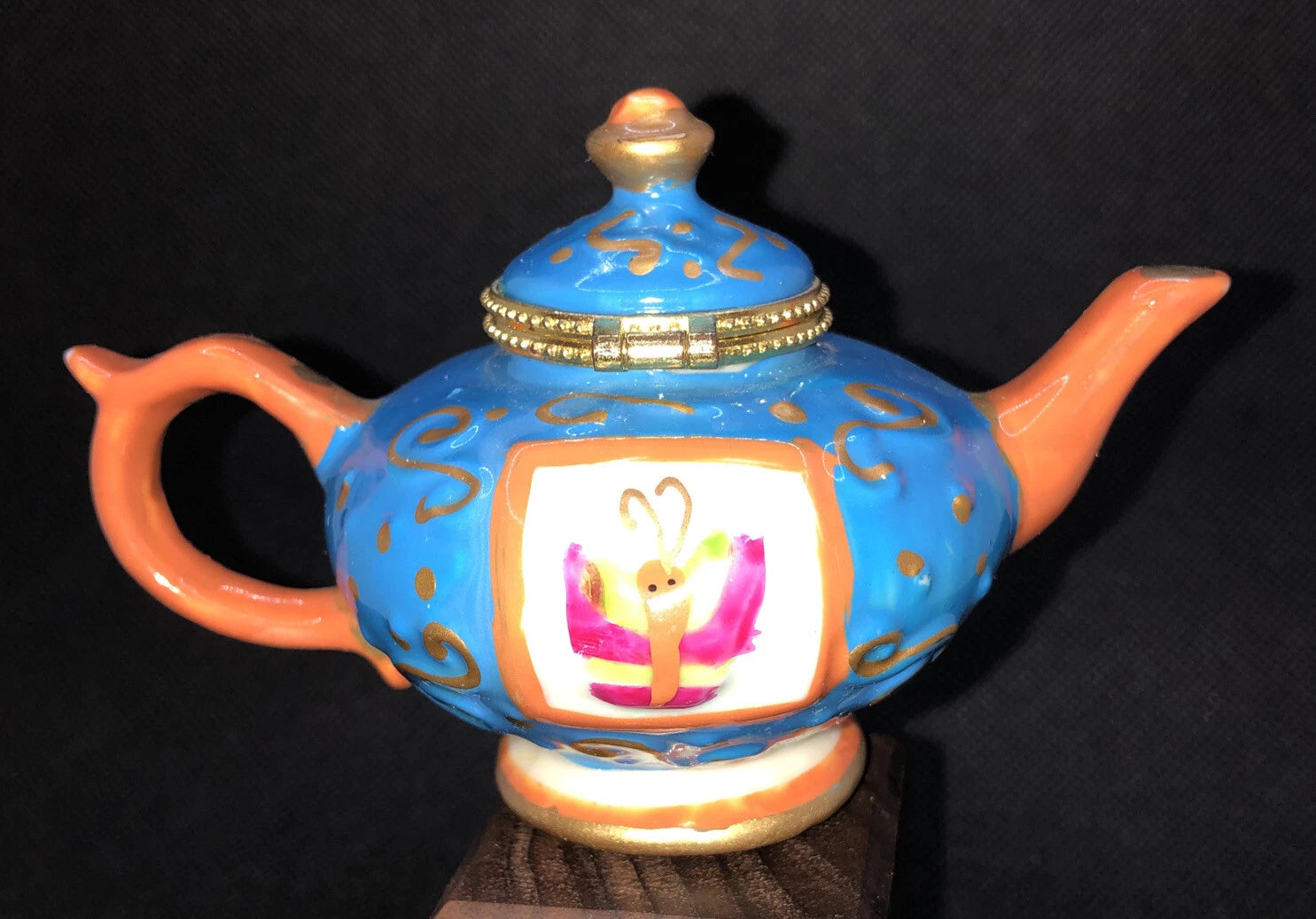 Porcelain Enameled Teapot Trinket Box Hinged Lid Gold Trim Unused Hand Painted | eBay