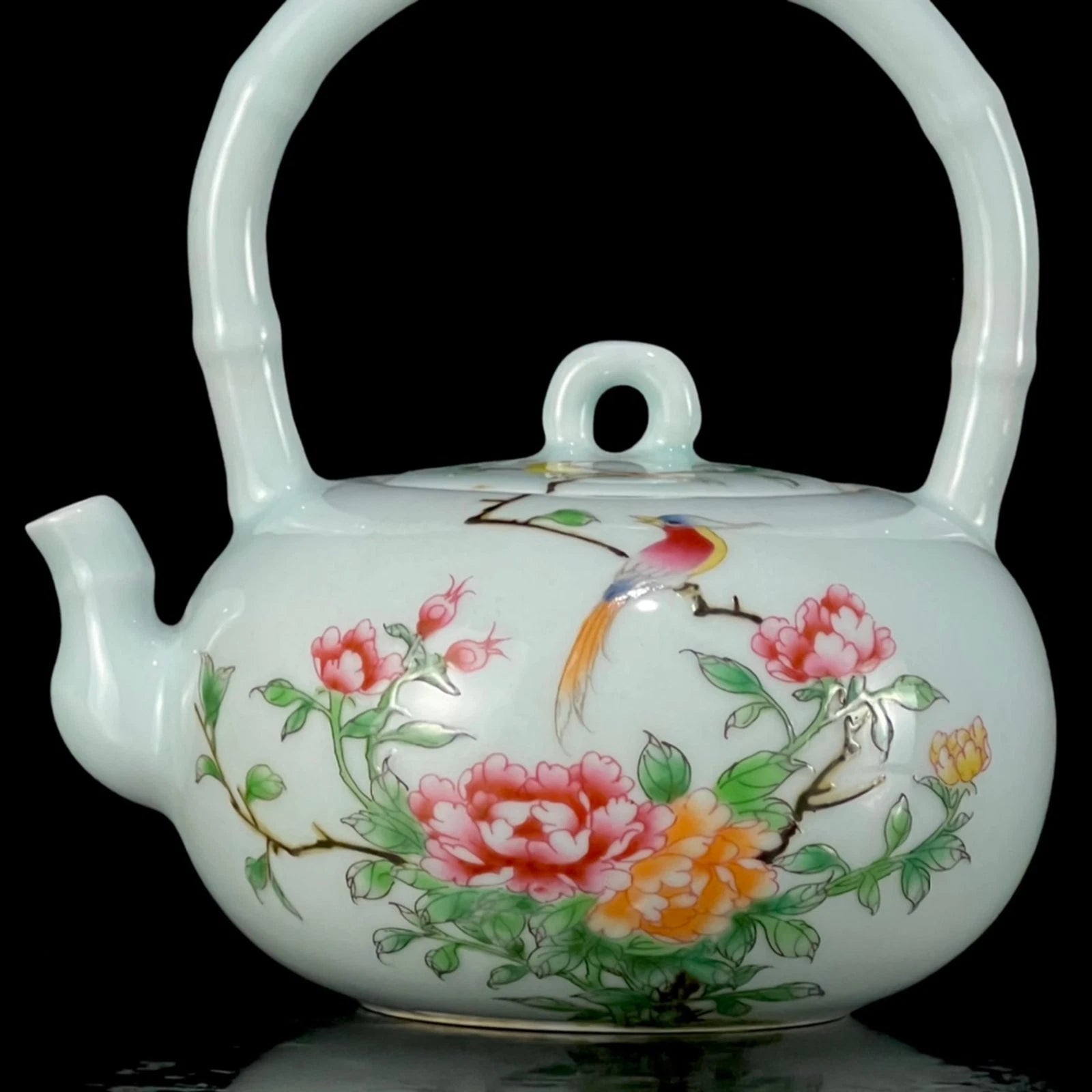 Chinese Enamel Color Porcelain Hand Painted Flower and Bird Handled Teapot 2265 | eBay