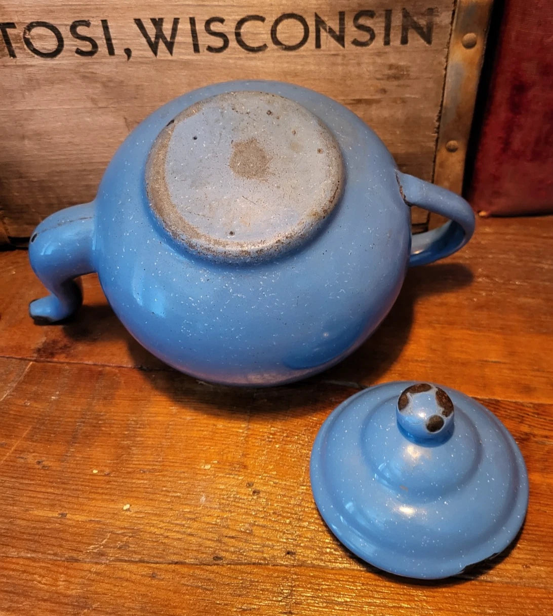 Vintage Small Gooseneck Enamelware Tea Kettle Coffee Pot Blue Teapot Collector | eBay