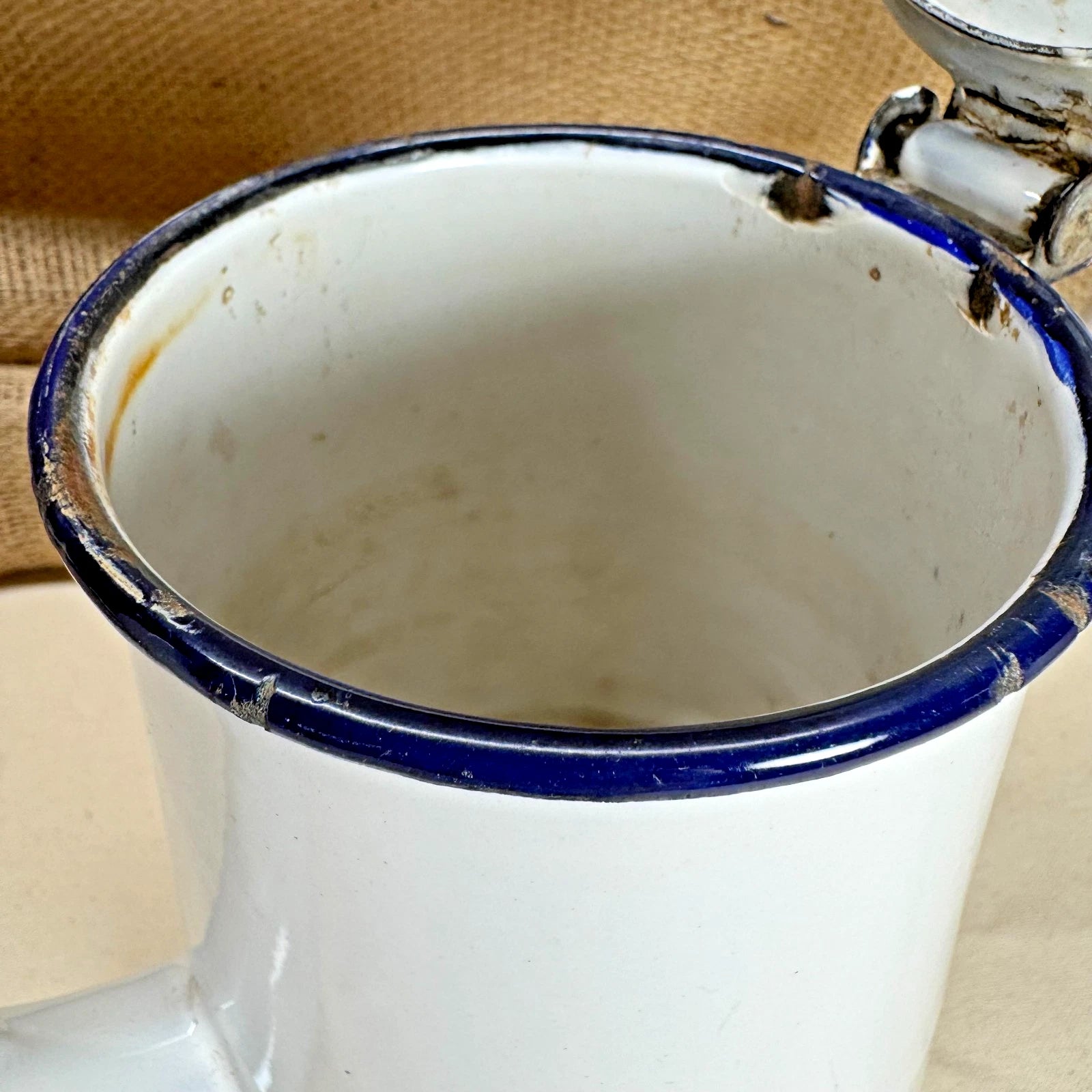 Vintage Enamel Coffee Tea Pot w Goose Neck Spout White w Blue Rim | eBay